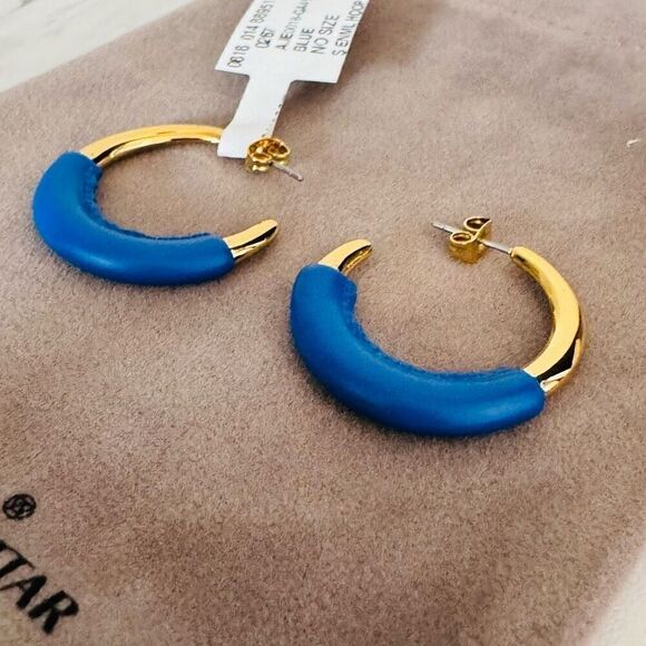Alexis‎ Bittar Retro Memphis 14K Yellow Goldplated Half-Hoop Earrings, Blue, NWT - Picture 12 of 16